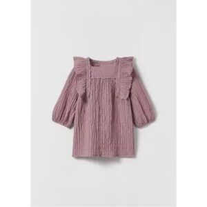 Zara Muslin Purple Ruffled Long Sleeve Dress